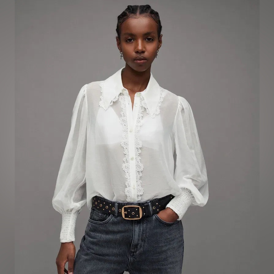 Allsaints Celia Silk Blend Lace Trim Blouse